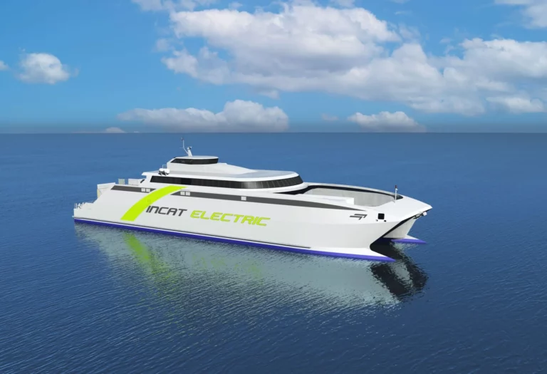 Navire électrique Incat incarnant la blue economy 2.0 et la décarbonation du transport maritime