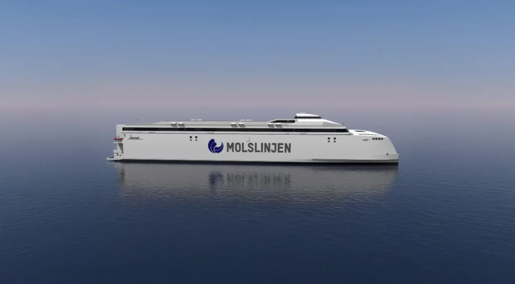 Large-capacity electric ferry illustrating maritime decarbonation and Blue Economy 2.0