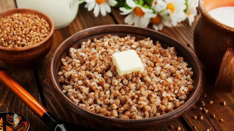 Russian kacha, a traditional porridge made from roasted buckwheat groats.
