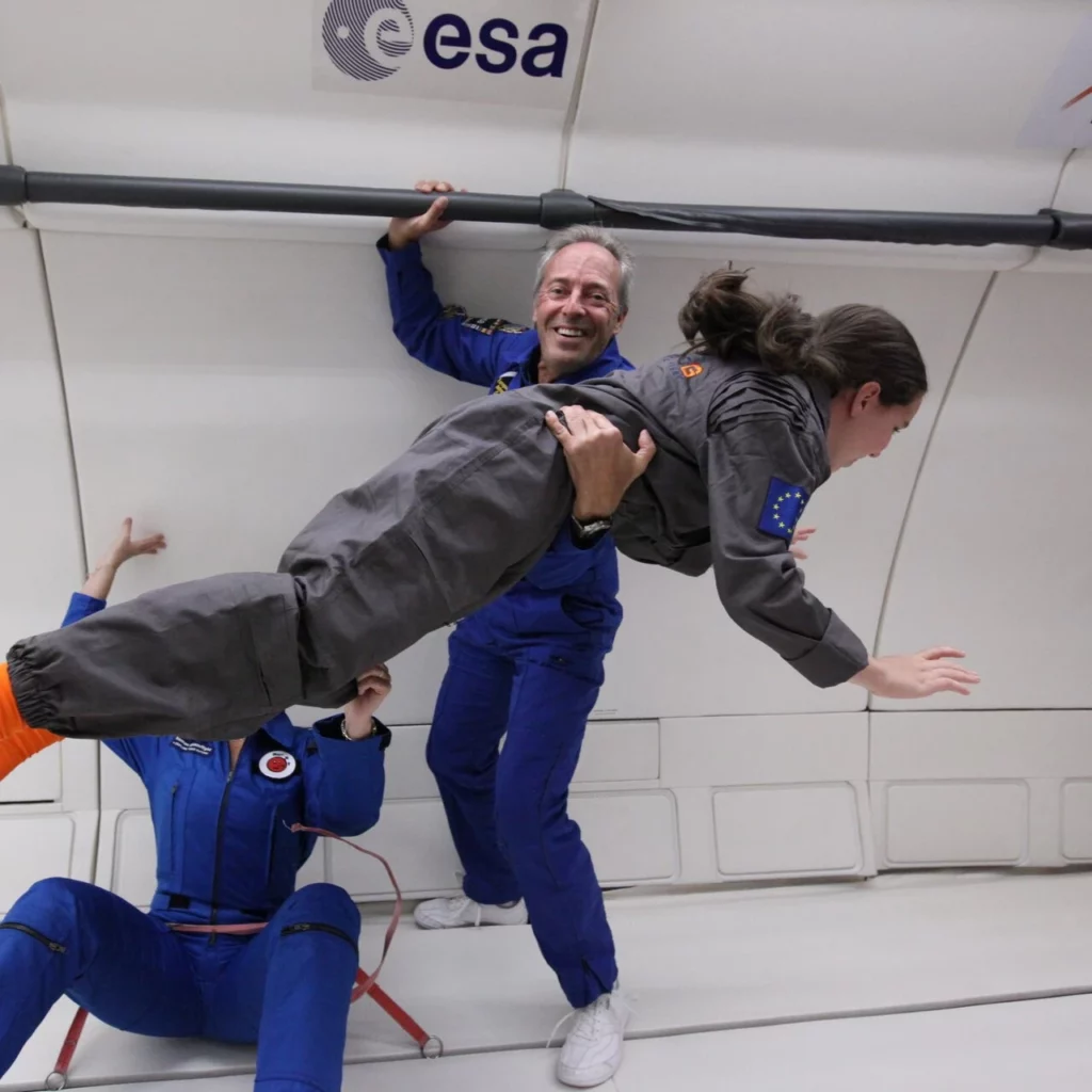 Jean François Clervoy, a French ESA astronaut, is taking part in a weightless flight with Novespace as part of the Air Zero G programme.