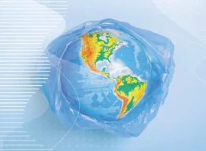 Illustration mettant en évidence les défis environnementaux mondiaux liés à la production, aux déchets et à la pollution liés au plastique.