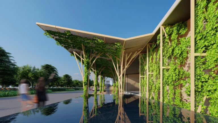 Architecture bioclimatique intégrant des façades végétalisées pour favoriser le refroidissement passif et le confort thermique.